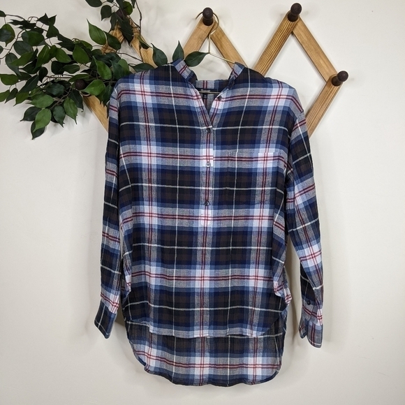 Madewell Plaid Mock Neck Half Button Tunic Top - Picture 2 of 8